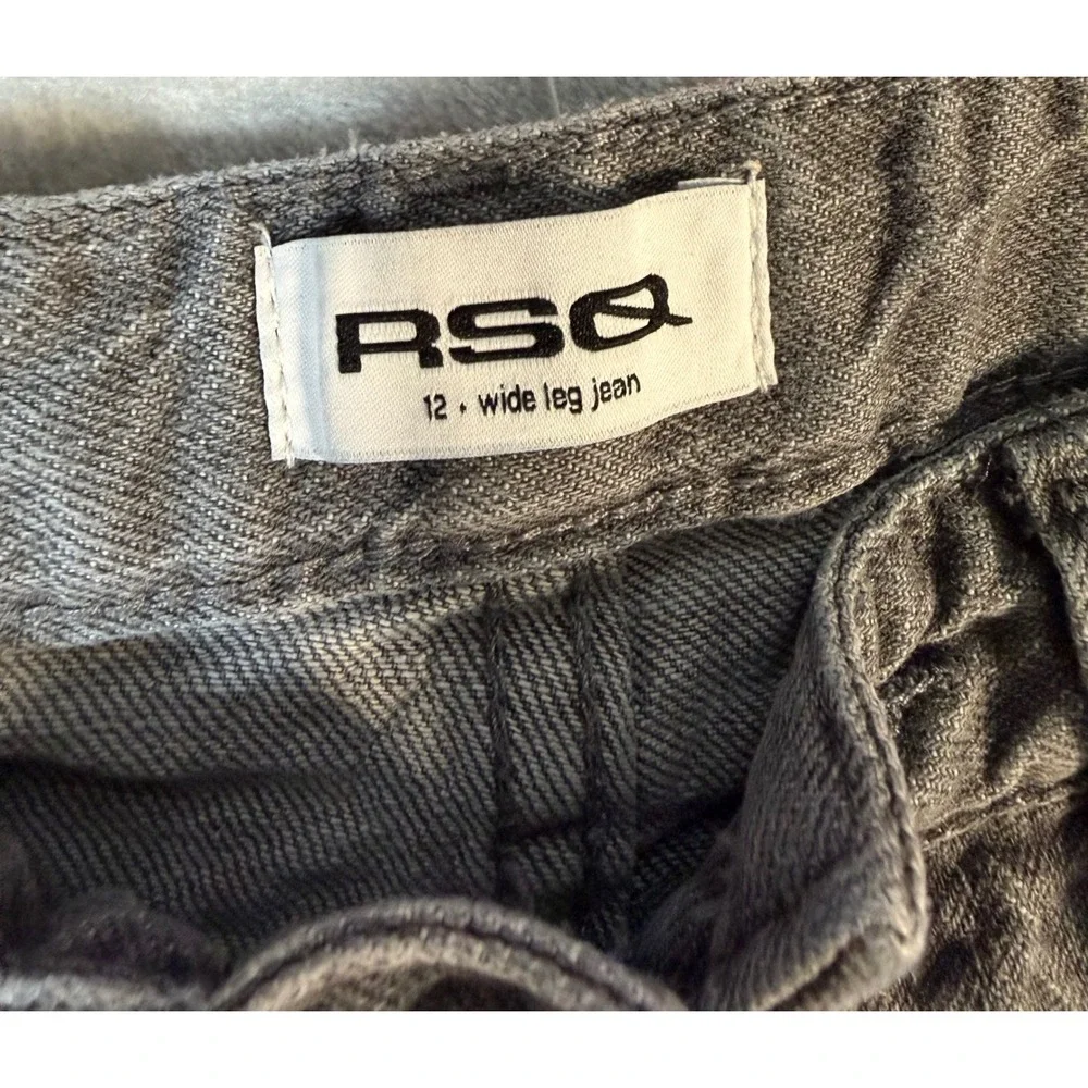 RSQ Girls Wide Leg Jeans Size 12 Grey Distressed Denim Charcoal Wash Pants